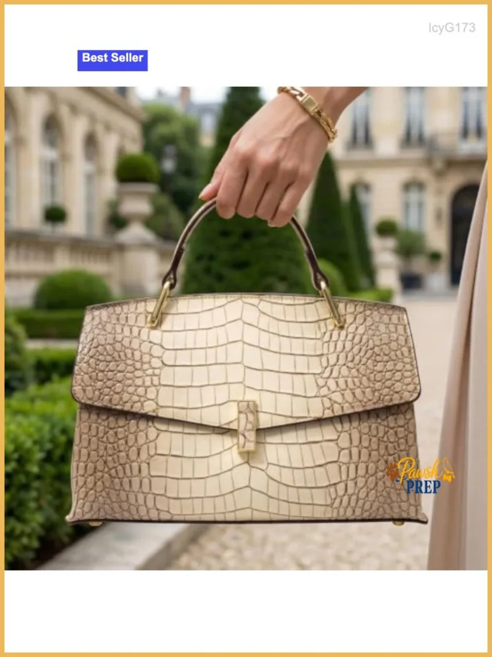 Genuine Leather Crocodile Pattern Handbag with Top Handle and Detachable Strap